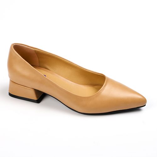 Faux Leather Flat Ballerina - Café
