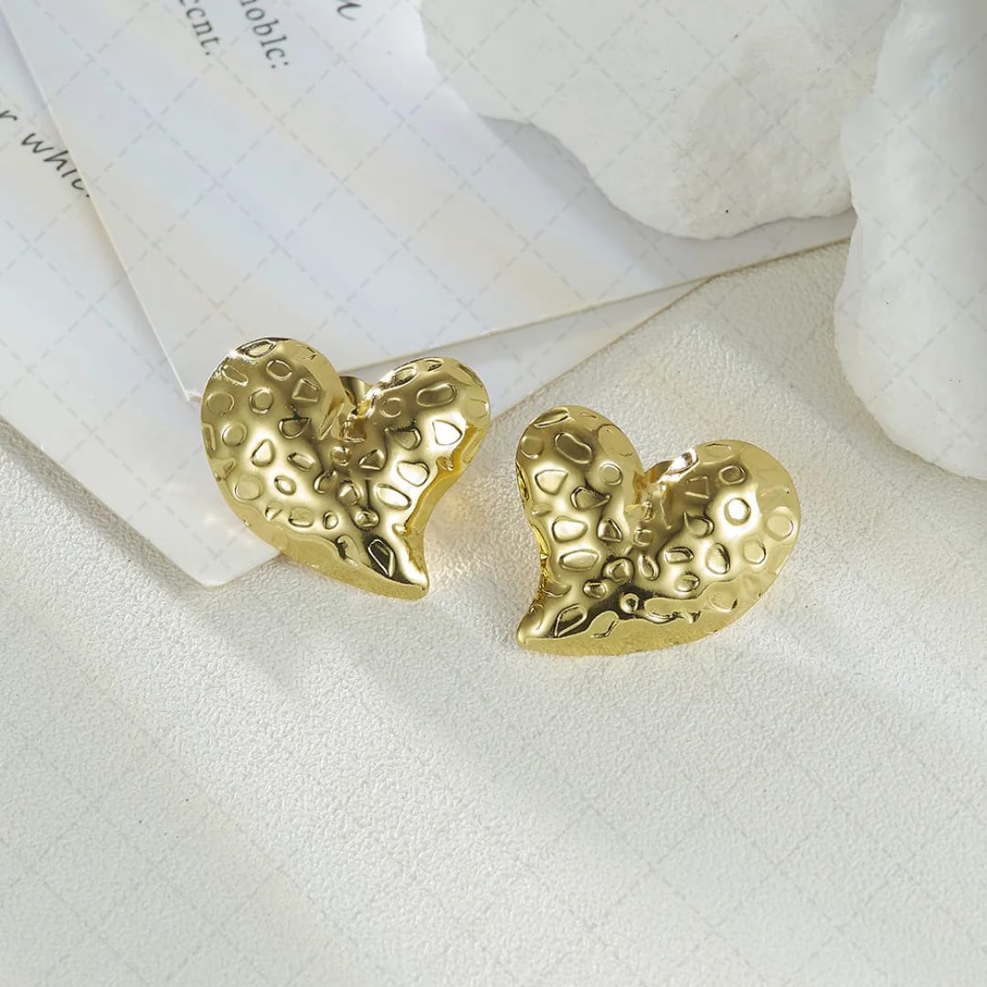 Gold-Plated Embossed Heart Earrings