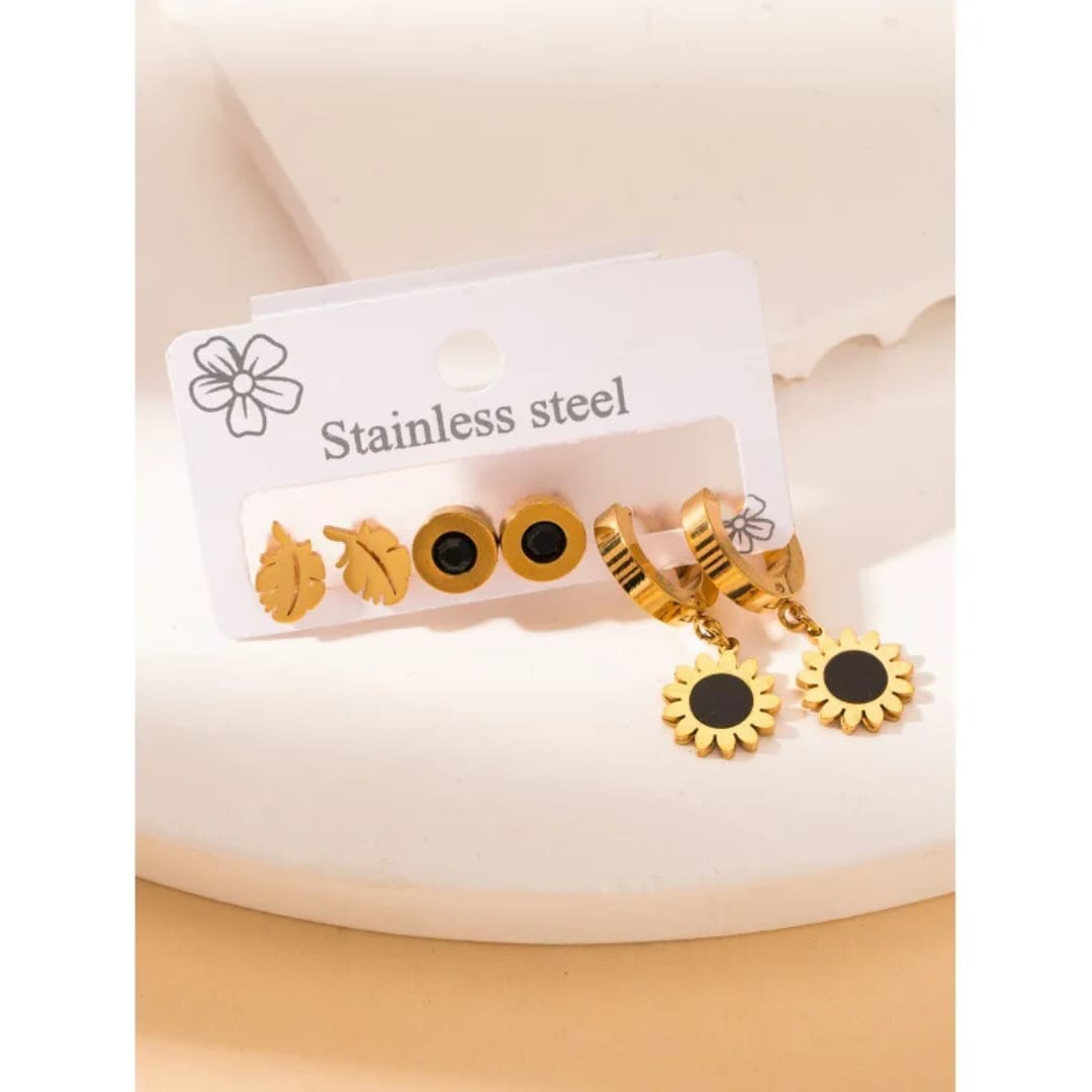 Gold-Plated Multi-Design Stainless Steel Earring Set