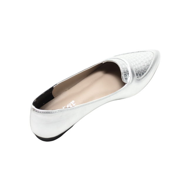 Faux Leather Embossed Ballerinas – Silver