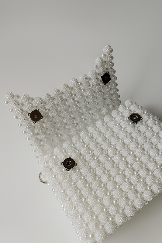 Loly CCB Pearl Beads Pattern Tote Bag – White