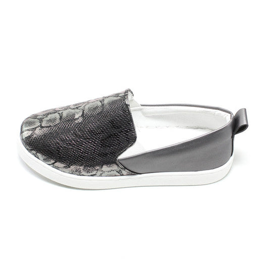Faux Leather Snake Print Slip-On Sneaker - Dark Grey
