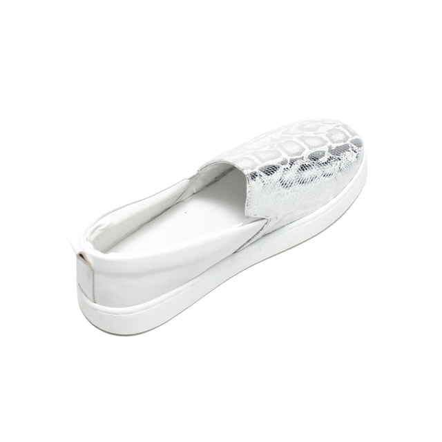 Faux Leather Snake Print Slip-On Sneaker - White/Silver