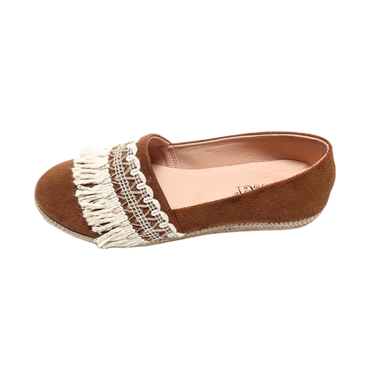 Suede Elegant Ballerina Shoes - Camel