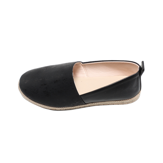Faux Leather Distressed Espadrille - Black