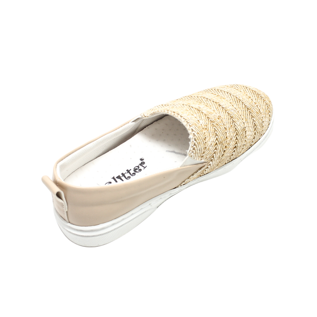 Faux Leather Chevron Woven Slip-on Flat - Beige