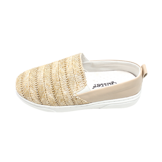 Faux Leather Chevron Woven Slip-on Flat - Beige
