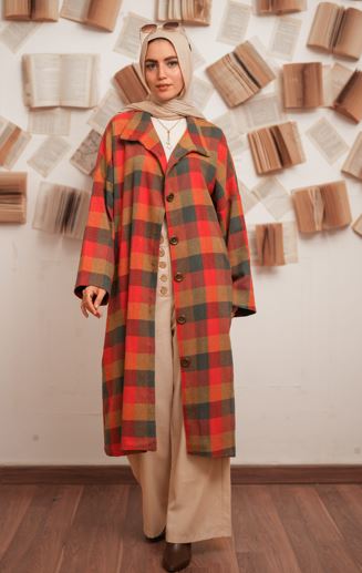 Wool Vibes Checkered Coat - Red