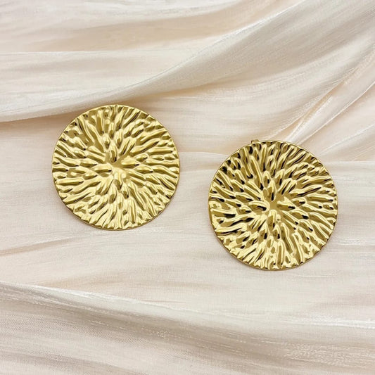 Gold-Plated Embossed Round Earrings