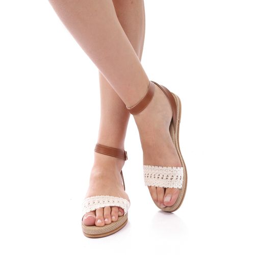 Faux Leather Crochet Strap Flat Sandals – Multicolor