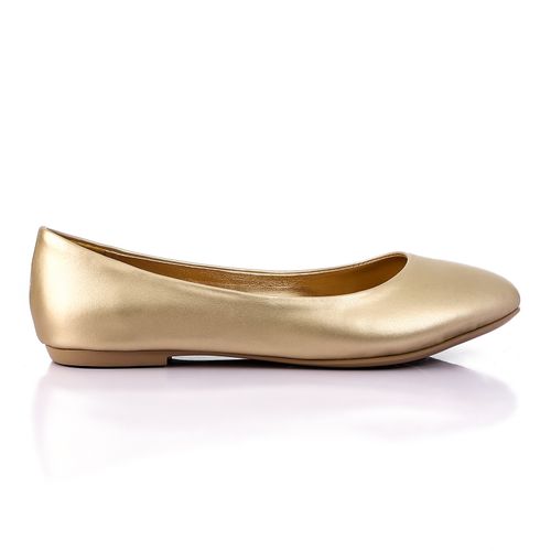 Faux Leather Ballet Flats - Gold