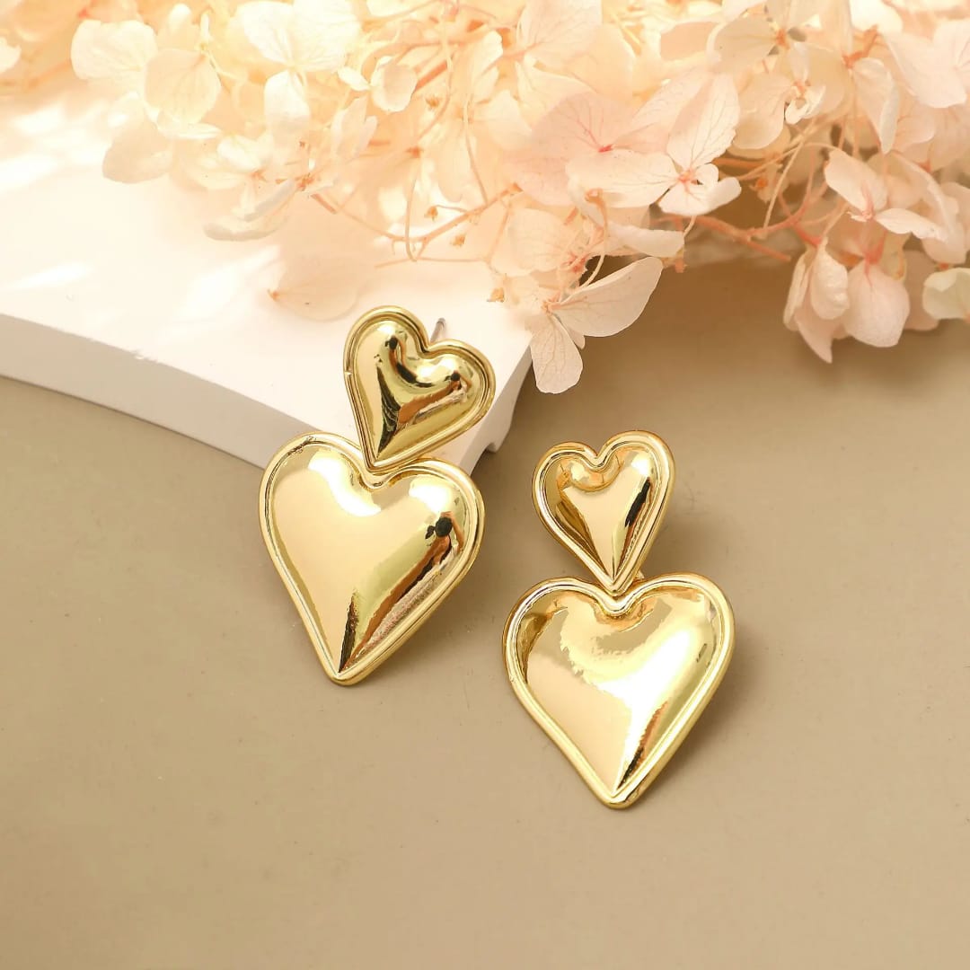 Gold-Plated Double Heart Earrings