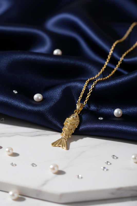 Stainless Steel Fish Pendant Necklace – Gold