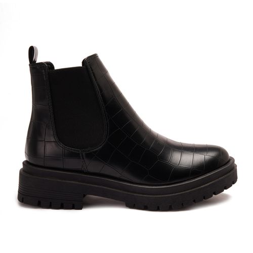 Faux Leather Croc-Embossed Chelsea Boot - Black