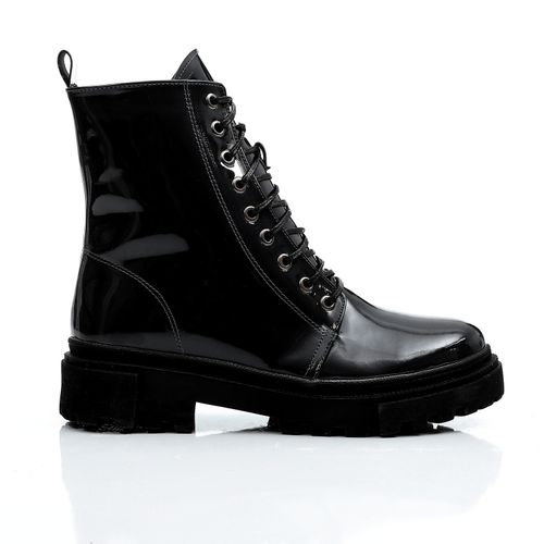 Faux Leather Ankle Boot - Black