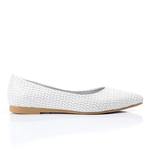 Fabric Textured Pointed Toe Flats – White