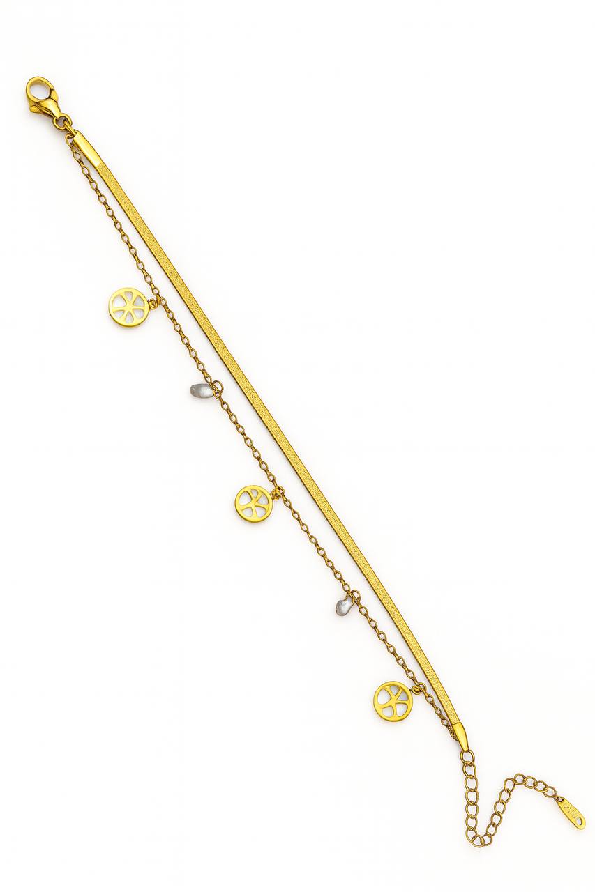 Stainless Steel Layered Snake Chain & Charm Bracelet – Gold