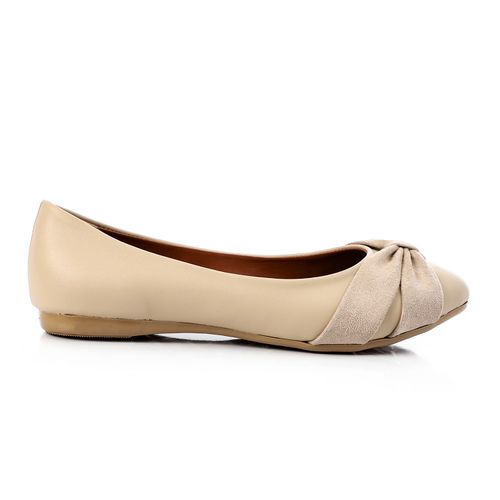 Faux Leather Ballet Flats – Beige