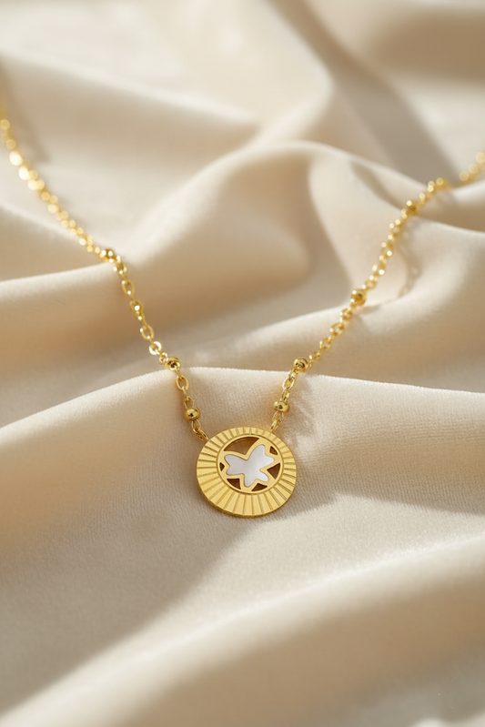 Stainless Steel Circular Pendant Necklace – Gold