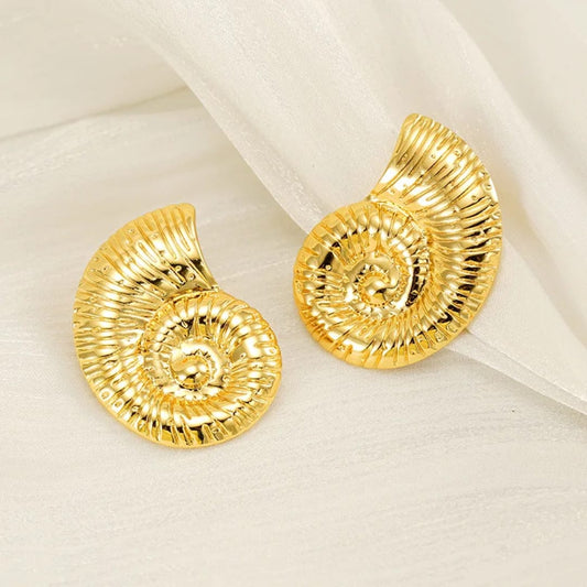 Gold-Plated Spiral Shell Earrings