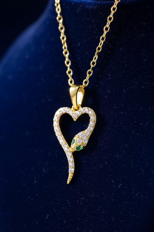 Stainless Steel Snake Heart Pendant Necklace – Gold