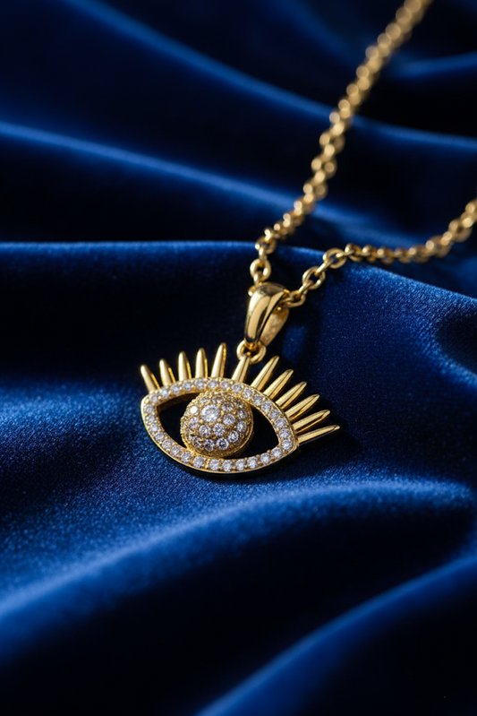Stainless Steel Crystal Eye Pendant Necklace – Gold