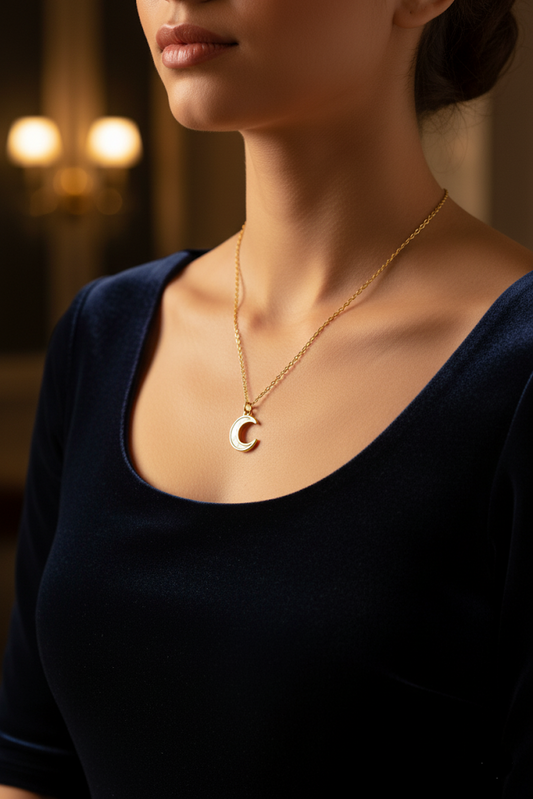 Stainless Steel Crescent Moon Pendant Necklace – Gold