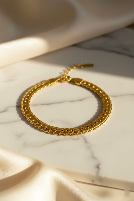 Stainless Steel Flat Snake Chain Bracelet – Gold