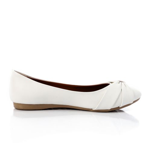 Faux Leather Ballet Flats – White