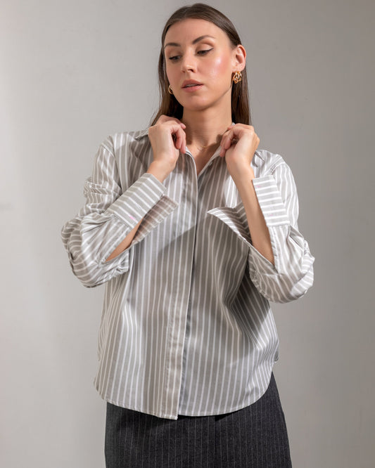 Cotton Classic Striped Shirt - Grey