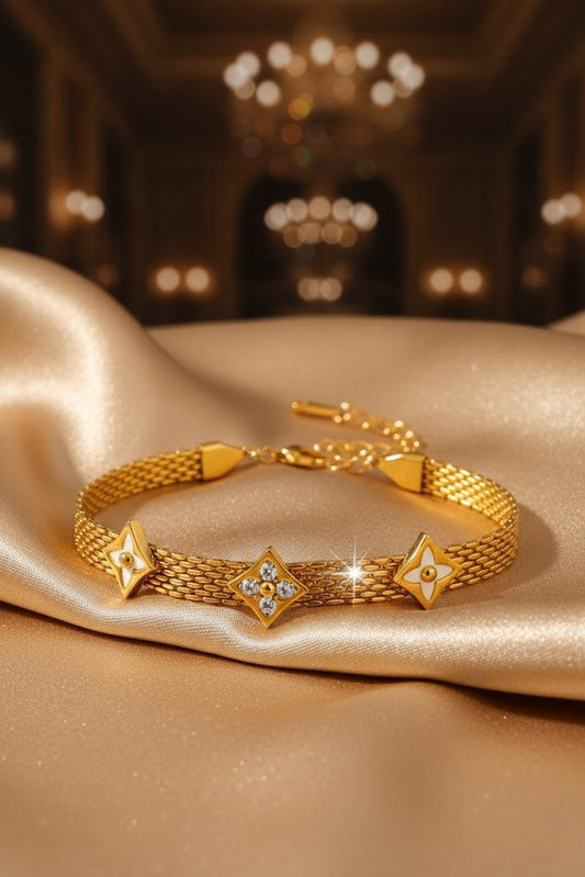 Stainless Steel Star Charm Crystal Bracelet – Gold