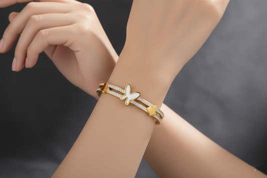 Stainless Steel Butterfly Bracelet – Gold & White
