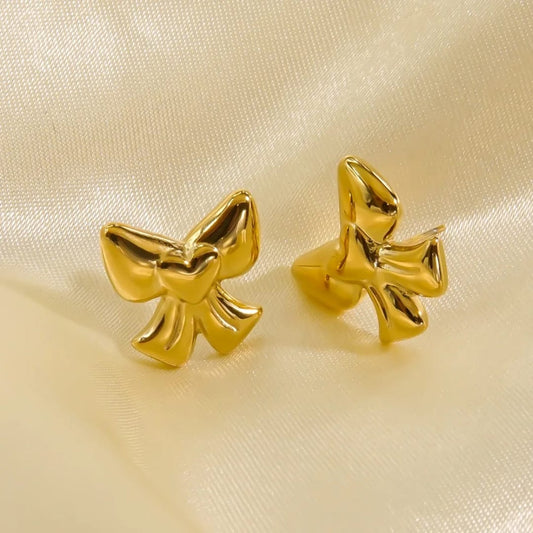 Gold-Plated Bowknot Heart Earrings