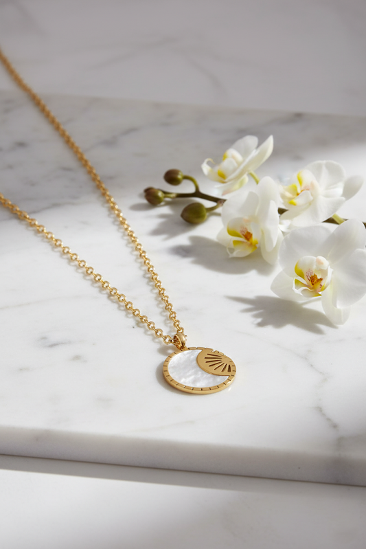 Stainless Steel Sun and Moon Pendant Necklace – Gold