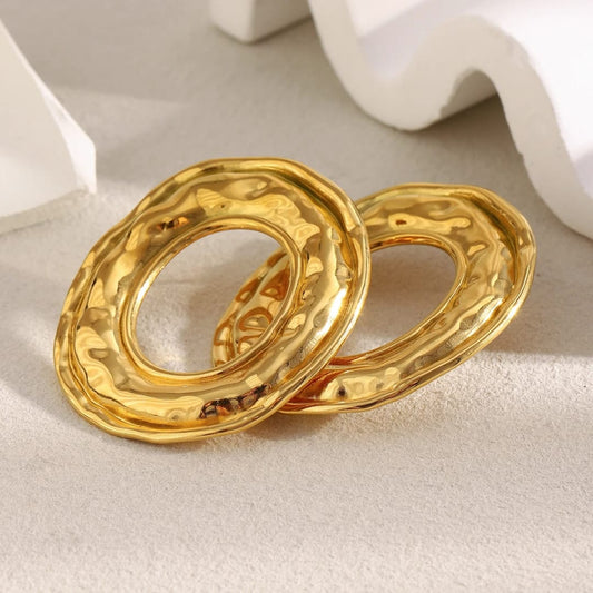 Gold-Plated Textured Oval Hoop Earrings