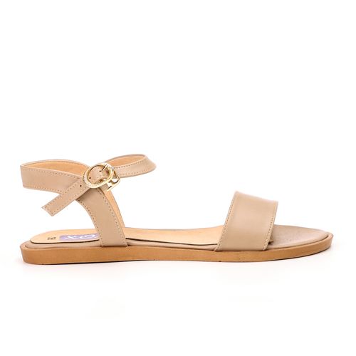 Faux Leather Ankle Strap Flat Sandals – Beige