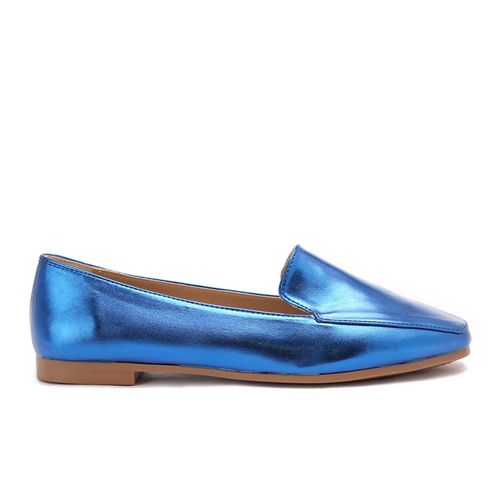 Faux Leather Metallic Slip-On Loafers – Blue