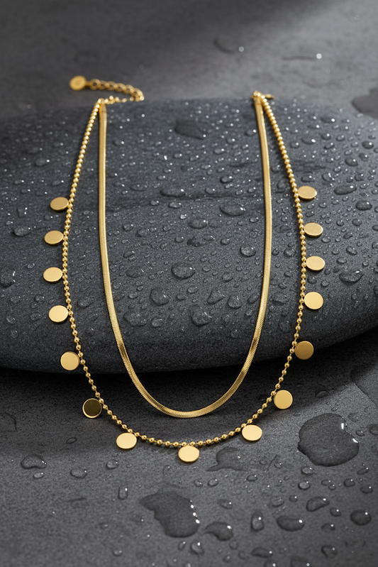 Stainless Steel Layered Disc Pendant Necklace – Gold