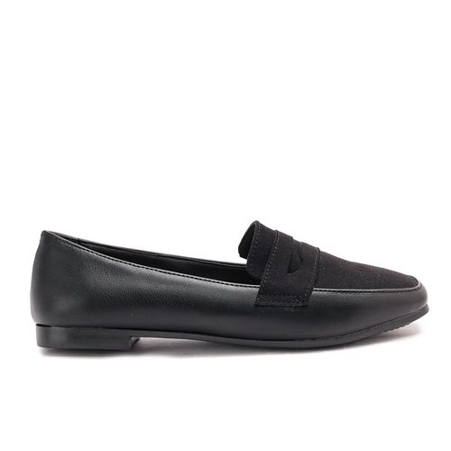 Faux Leather Penny Loafers - Black
