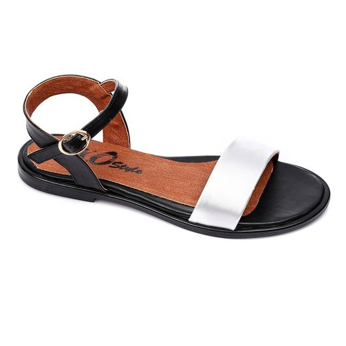 Faux Leather Flat Sandal - Black