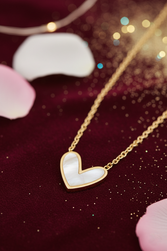 Stainless Steel Mother-of-Pearl Heart Pendant Necklace – Gold