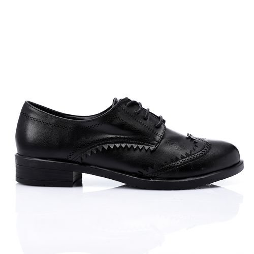 Faux Leather Brogue Oxford Shoes – Black