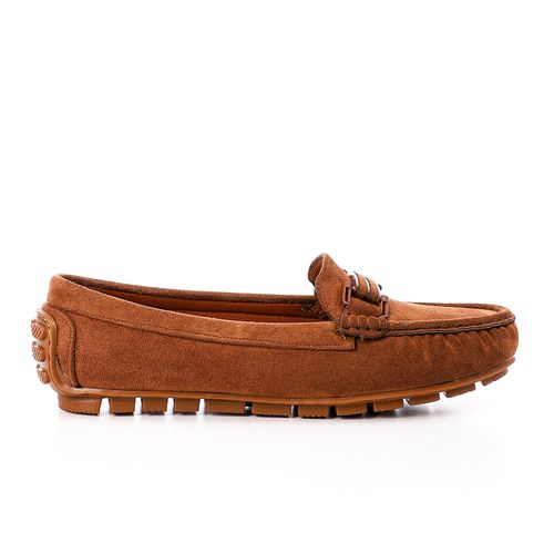 Suede Loafers with Metal Accent – Light Tan
