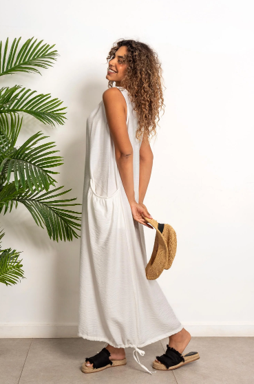 Sleeveless Barrel Dress - White