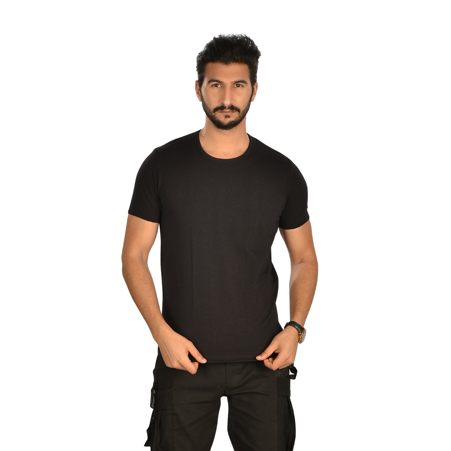Cotton Lycra Plain Short Sleeve T-Shirt – Black