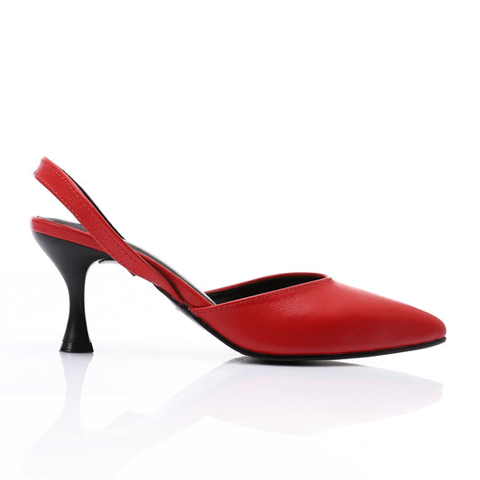 Leather Almond Toe Slingback Stiletto Heels – Red
