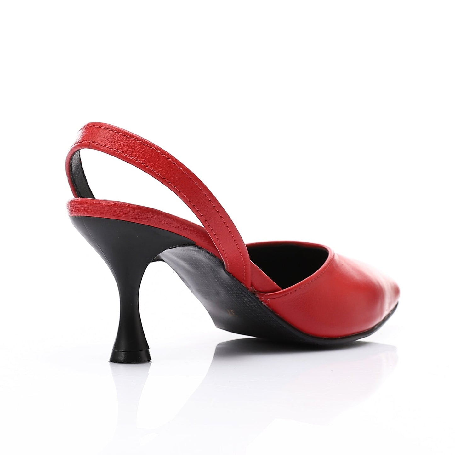 Leather Almond Toe Slingback Stiletto Heels – Red