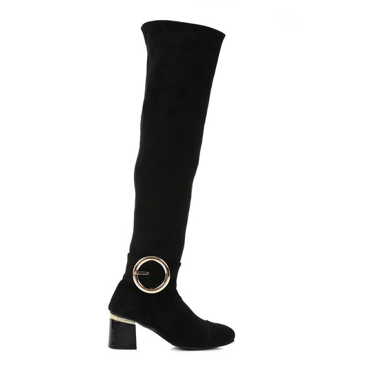 Suede Solid Over-the-Knee Boots – Black