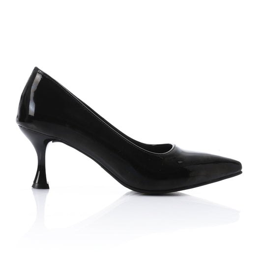 Faux Leather Verne Pointed Toe Kitten Heels – Black