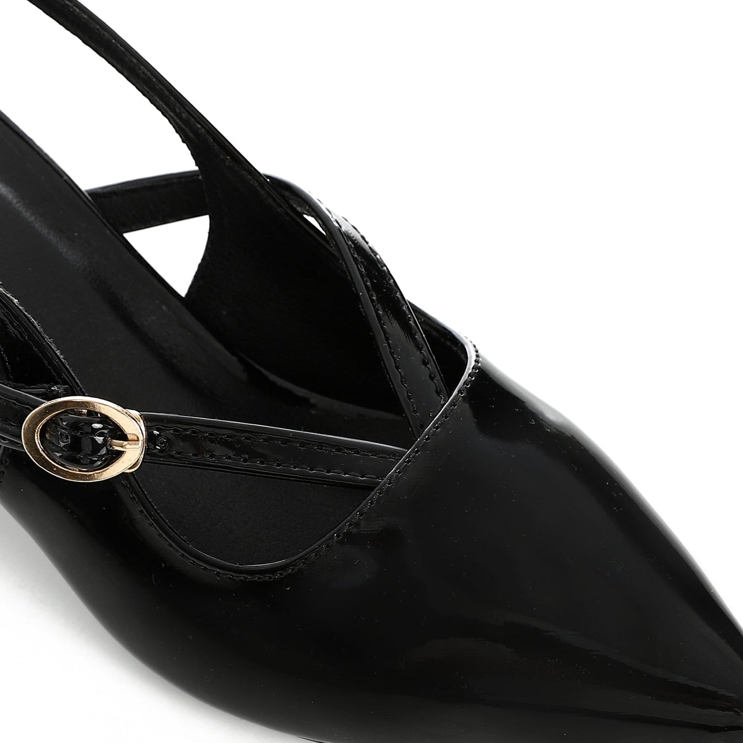 Verne Faux Leather Slingback Block Heel Shoes – Black